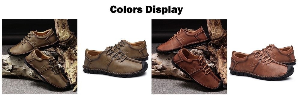Stylish Flat Soft Men Lace-up Casual Leather Shoes- Dark Khaki 44 Stylish Flat Soft Men Lace-up Casual Leather Shoes- Dark Khaki 44
