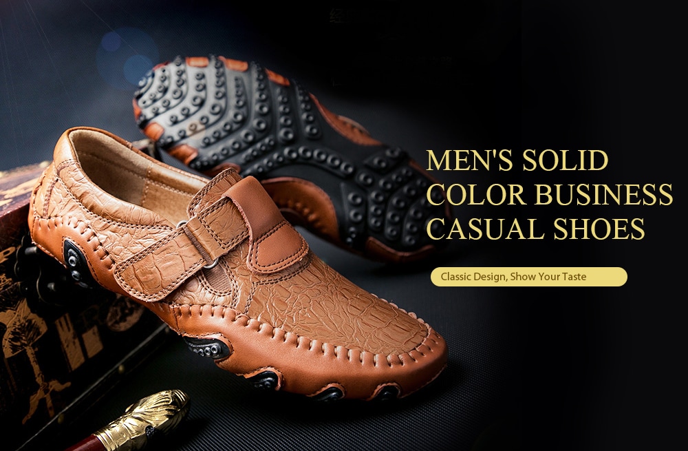 Men's Solid Color Business Casual Shoes Hook / Loop- Brown EU 40 Men's Solid Color Business Casual Shoes Hook / Loop- Brown EU 40
