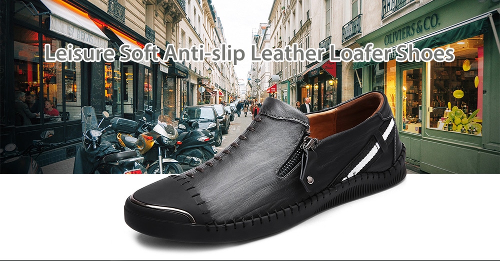 Leisure Anti-slip Soft Leather Loafer Shoes for Men- Black 40 Leisure Anti-slip Soft Leather Loafer Shoes for Men- Black 40