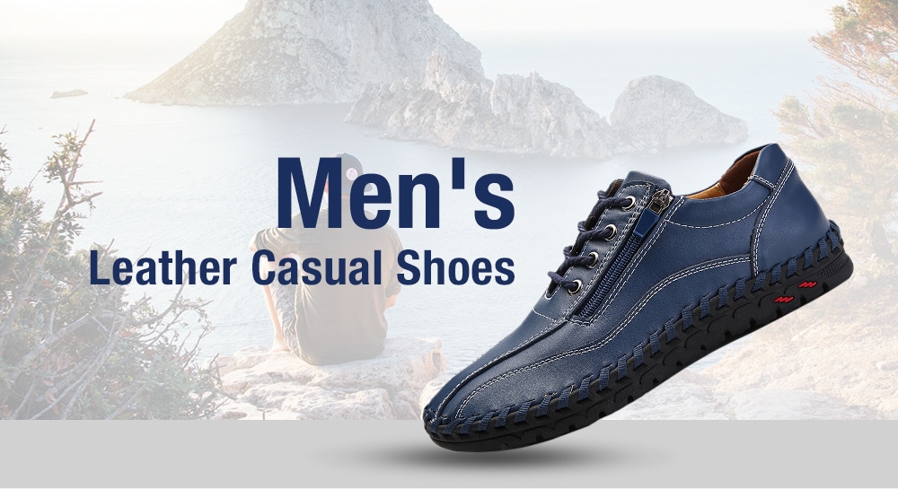 Men's Leather Hand Stitching Casual Shoes Breathable England Style Outdoor- Black EU 48 Men's Leather Hand Stitching Casual Shoes Breathable England Style Outdoor- Black EU 48