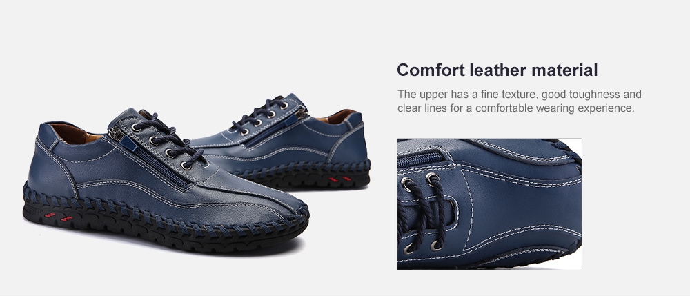 Men's Leather Hand Stitching Casual Shoes Breathable England Style Outdoor- Black EU 48 Men's Leather Hand Stitching Casual Shoes Breathable England Style Outdoor- Black EU 48