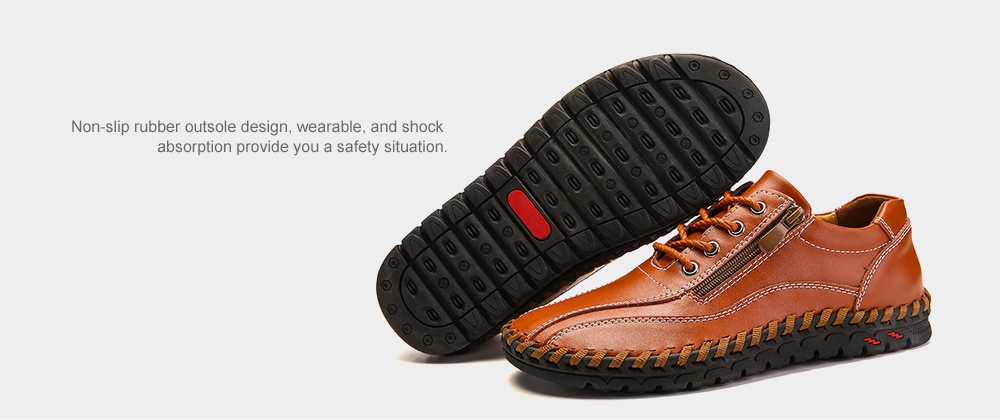 Men's Leather Hand Stitching Casual Shoes Breathable England Style Outdoor- Black EU 48 Men's Leather Hand Stitching Casual Shoes Breathable England Style Outdoor- Black EU 48