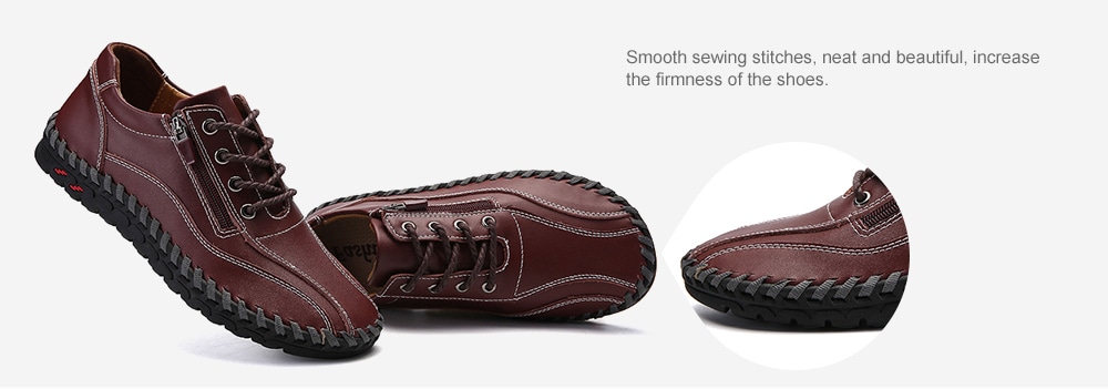 Men's Leather Hand Stitching Casual Shoes Breathable England Style Outdoor- Black EU 48 Men's Leather Hand Stitching Casual Shoes Breathable England Style Outdoor- Black EU 48