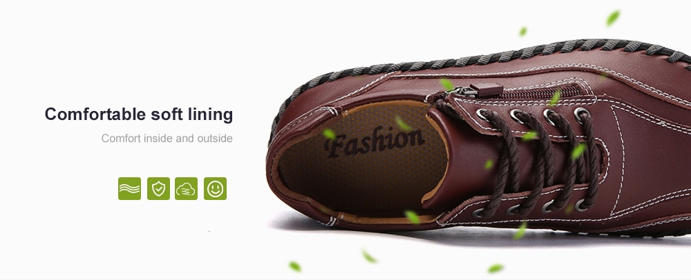 Men's Leather Hand Stitching Casual Shoes Breathable England Style Outdoor- Black EU 48 Men's Leather Hand Stitching Casual Shoes Breathable England Style Outdoor- Black EU 48