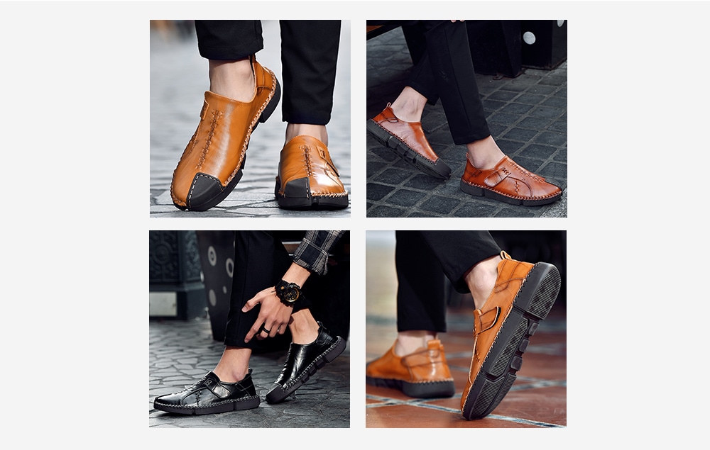 Men Air Permeable Leisure Solid Leather Shoes- Brown EU 47 Men Air Permeable Leisure Solid Leather Shoes- Brown EU 47