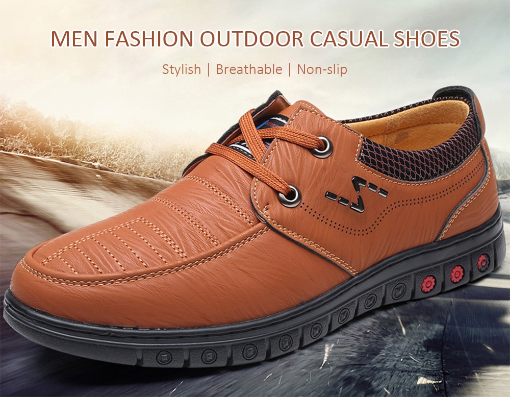 Casual Genuine Leather Shoes for Men- Dark Khaki 40 Casual Genuine Leather Shoes for Men- Dark Khaki 40