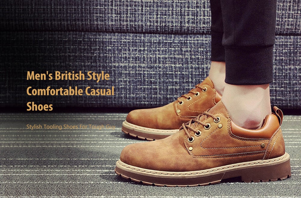 Men's British Style Comfortable Casual Shoes Solid Color Lace-up Footwear- Brown EU 43 Men's British Style Comfortable Casual Shoes Solid Color Lace-up Footwear- Brown EU 43