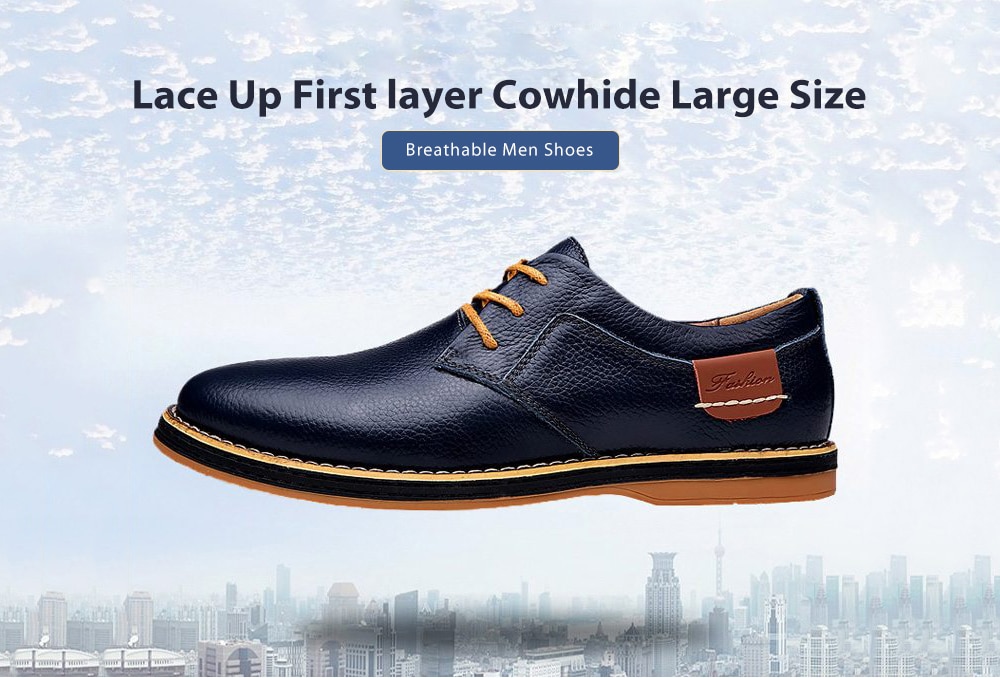 Lace Up First layer Cowhide Large Size Breathable Men Shoes- Denim Dark Blue EU 43 Lace Up First layer Cowhide Large Size Breathable Men Shoes- Denim Dark Blue EU 43