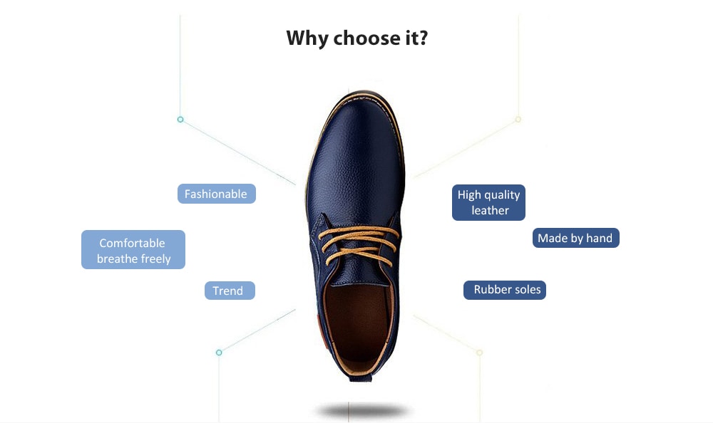 Lace Up First layer Cowhide Large Size Breathable Men Shoes- Denim Dark Blue EU 43 Lace Up First layer Cowhide Large Size Breathable Men Shoes- Denim Dark Blue EU 43