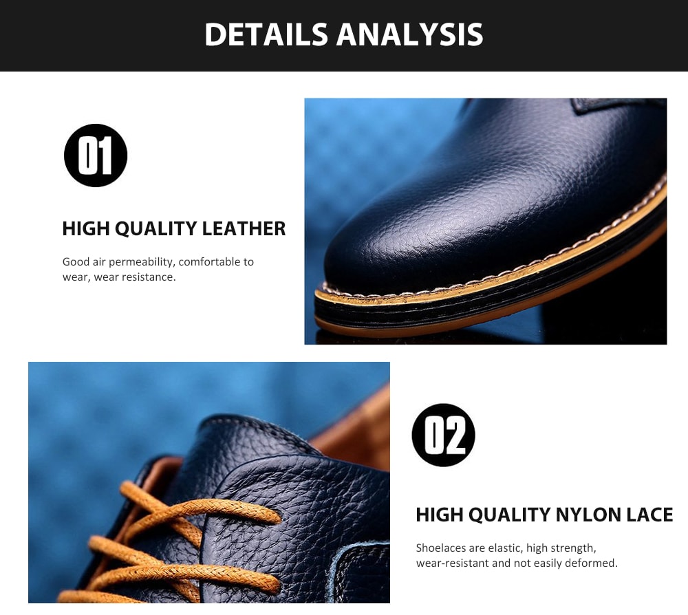 Lace Up First layer Cowhide Large Size Breathable Men Shoes- Denim Dark Blue EU 43 Lace Up First layer Cowhide Large Size Breathable Men Shoes- Denim Dark Blue EU 43