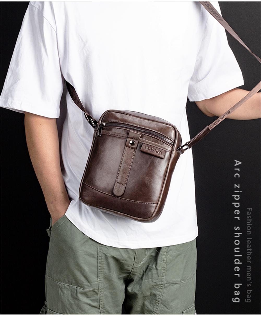 LAOSHIZILUOSEN Top Layer Leather Crossbody IPad Bag Men'S Fashion Trend Bag- Coffee LAOSHIZILUOSEN Top Layer Leather Crossbody IPad Bag Men'S Fashion Trend Bag- Coffee