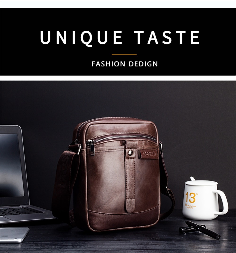 LAOSHIZILUOSEN Top Layer Leather Crossbody IPad Bag Men'S Fashion Trend Bag- Coffee LAOSHIZILUOSEN Top Layer Leather Crossbody IPad Bag Men'S Fashion Trend Bag- Coffee