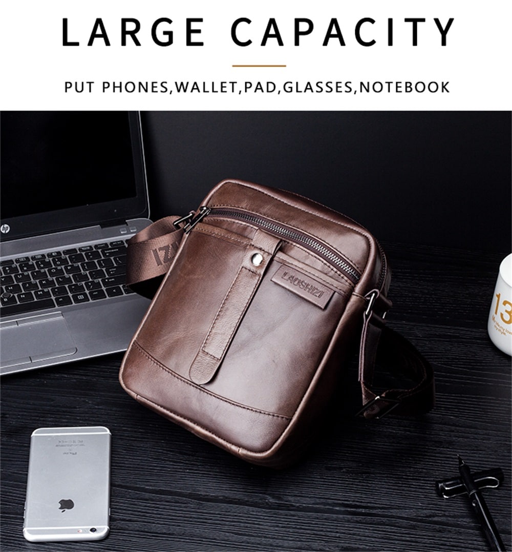 LAOSHIZILUOSEN Top Layer Leather Crossbody IPad Bag Men'S Fashion Trend Bag- Coffee LAOSHIZILUOSEN Top Layer Leather Crossbody IPad Bag Men'S Fashion Trend Bag- Coffee