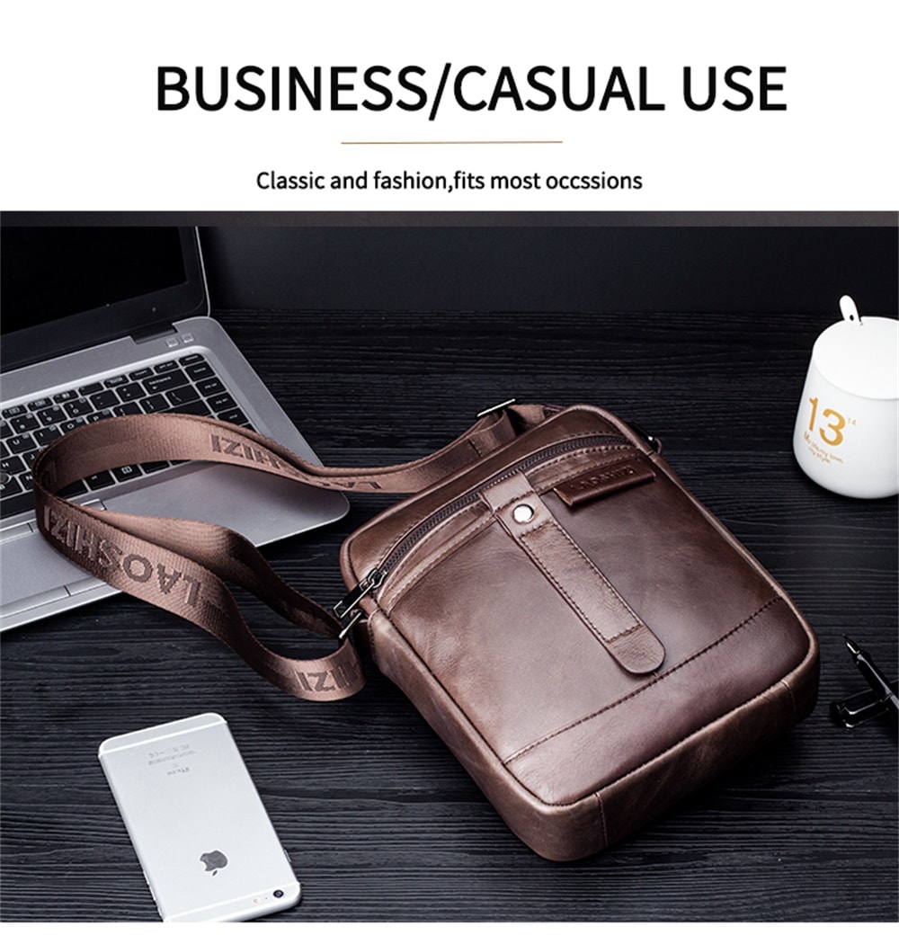 LAOSHIZILUOSEN Top Layer Leather Crossbody IPad Bag Men'S Fashion Trend Bag- Coffee LAOSHIZILUOSEN Top Layer Leather Crossbody IPad Bag Men'S Fashion Trend Bag- Coffee