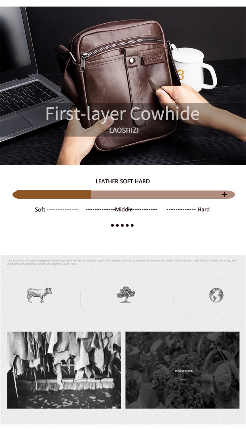 LAOSHIZILUOSEN Top Layer Leather Crossbody IPad Bag Men'S Fashion Trend Bag- Coffee LAOSHIZILUOSEN Top Layer Leather Crossbody IPad Bag Men'S Fashion Trend Bag- Coffee