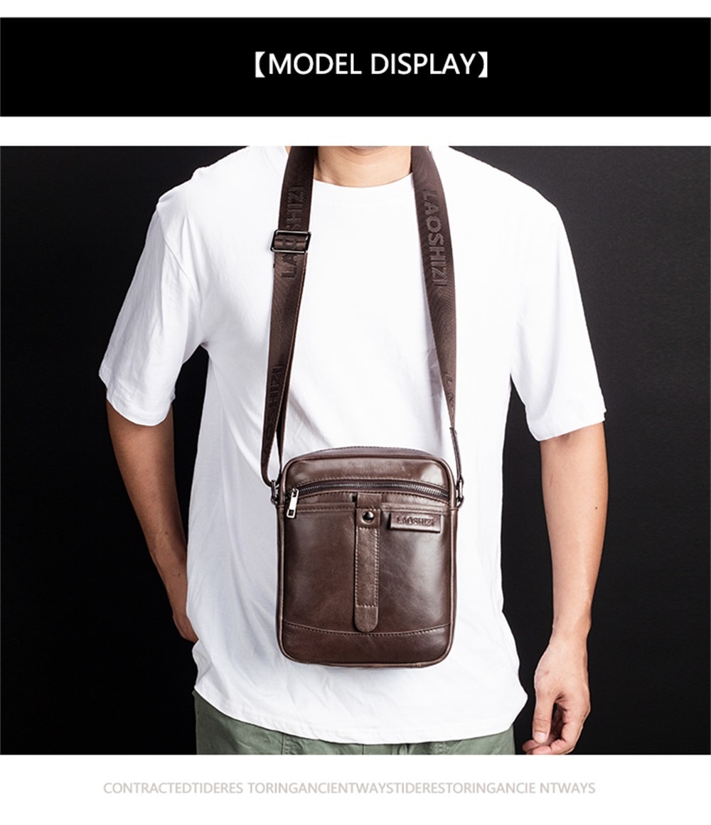 LAOSHIZILUOSEN Top Layer Leather Crossbody IPad Bag Men'S Fashion Trend Bag- Coffee LAOSHIZILUOSEN Top Layer Leather Crossbody IPad Bag Men'S Fashion Trend Bag- Coffee