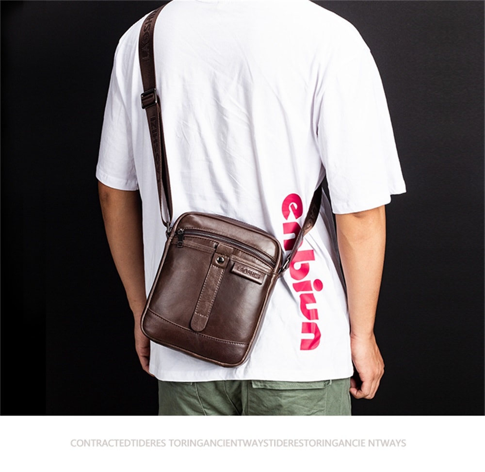 LAOSHIZILUOSEN Top Layer Leather Crossbody IPad Bag Men'S Fashion Trend Bag- Coffee LAOSHIZILUOSEN Top Layer Leather Crossbody IPad Bag Men'S Fashion Trend Bag- Coffee