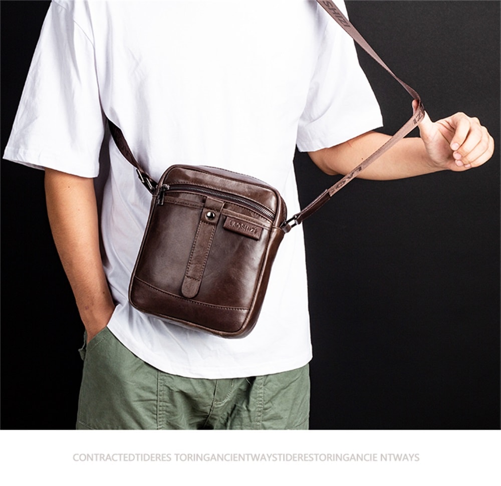 LAOSHIZILUOSEN Top Layer Leather Crossbody IPad Bag Men'S Fashion Trend Bag- Coffee LAOSHIZILUOSEN Top Layer Leather Crossbody IPad Bag Men'S Fashion Trend Bag- Coffee