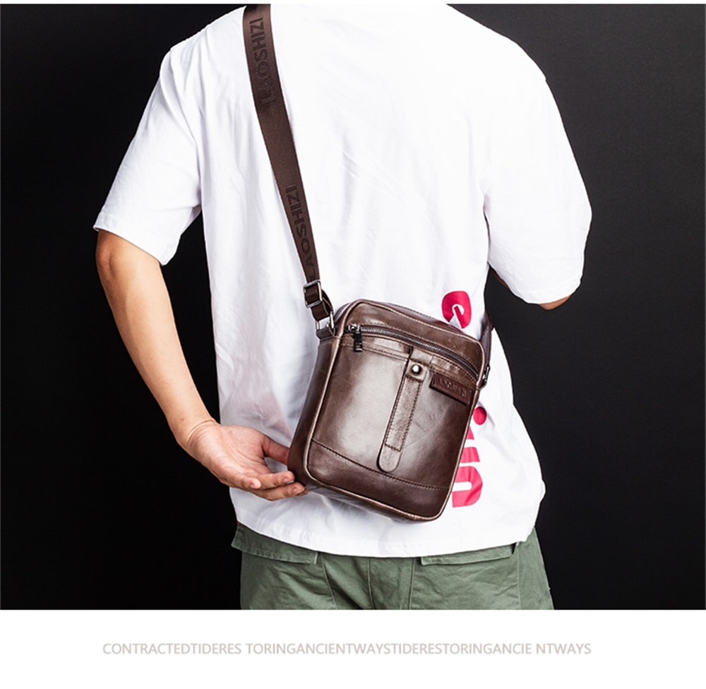 LAOSHIZILUOSEN Top Layer Leather Crossbody IPad Bag Men'S Fashion Trend Bag- Coffee LAOSHIZILUOSEN Top Layer Leather Crossbody IPad Bag Men'S Fashion Trend Bag- Coffee