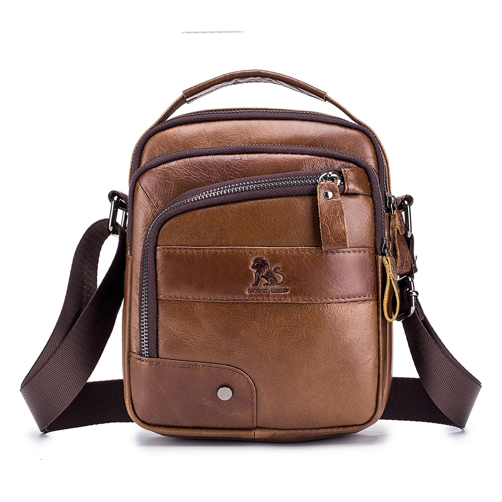 LAOSHIZI Layer of Real Leather Men's Small Bag Fashion One Shoulder Men's- Black LAOSHIZI Layer of Real Leather Men's Small Bag Fashion One Shoulder Men's- Black