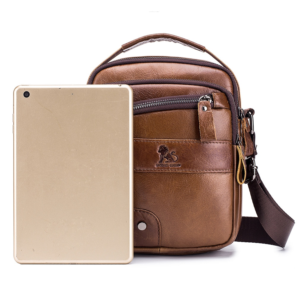 LAOSHIZI Layer of Real Leather Men's Small Bag Fashion One Shoulder Men's- Black LAOSHIZI Layer of Real Leather Men's Small Bag Fashion One Shoulder Men's- Black