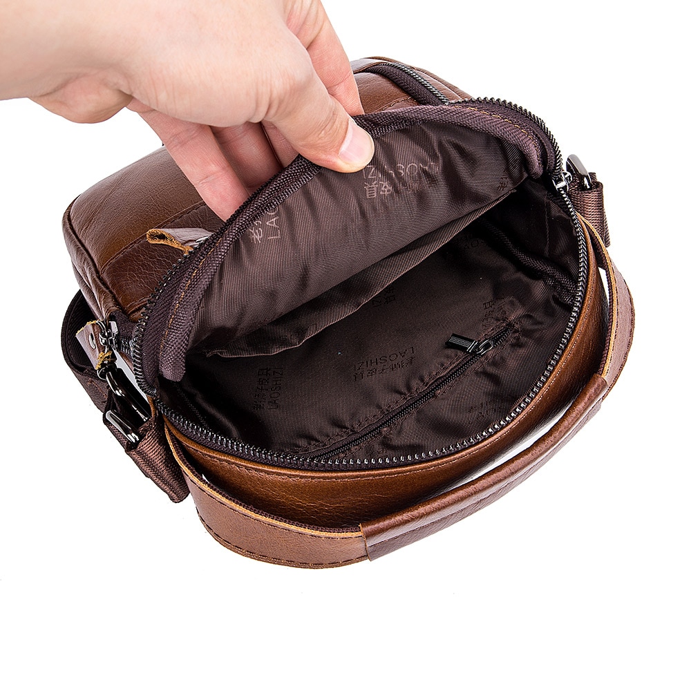 LAOSHIZI Layer of Real Leather Men's Small Bag Fashion One Shoulder Men's- Black LAOSHIZI Layer of Real Leather Men's Small Bag Fashion One Shoulder Men's- Black