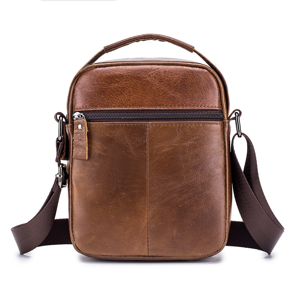 LAOSHIZI Layer of Real Leather Men's Small Bag Fashion One Shoulder Men's- Black LAOSHIZI Layer of Real Leather Men's Small Bag Fashion One Shoulder Men's- Black