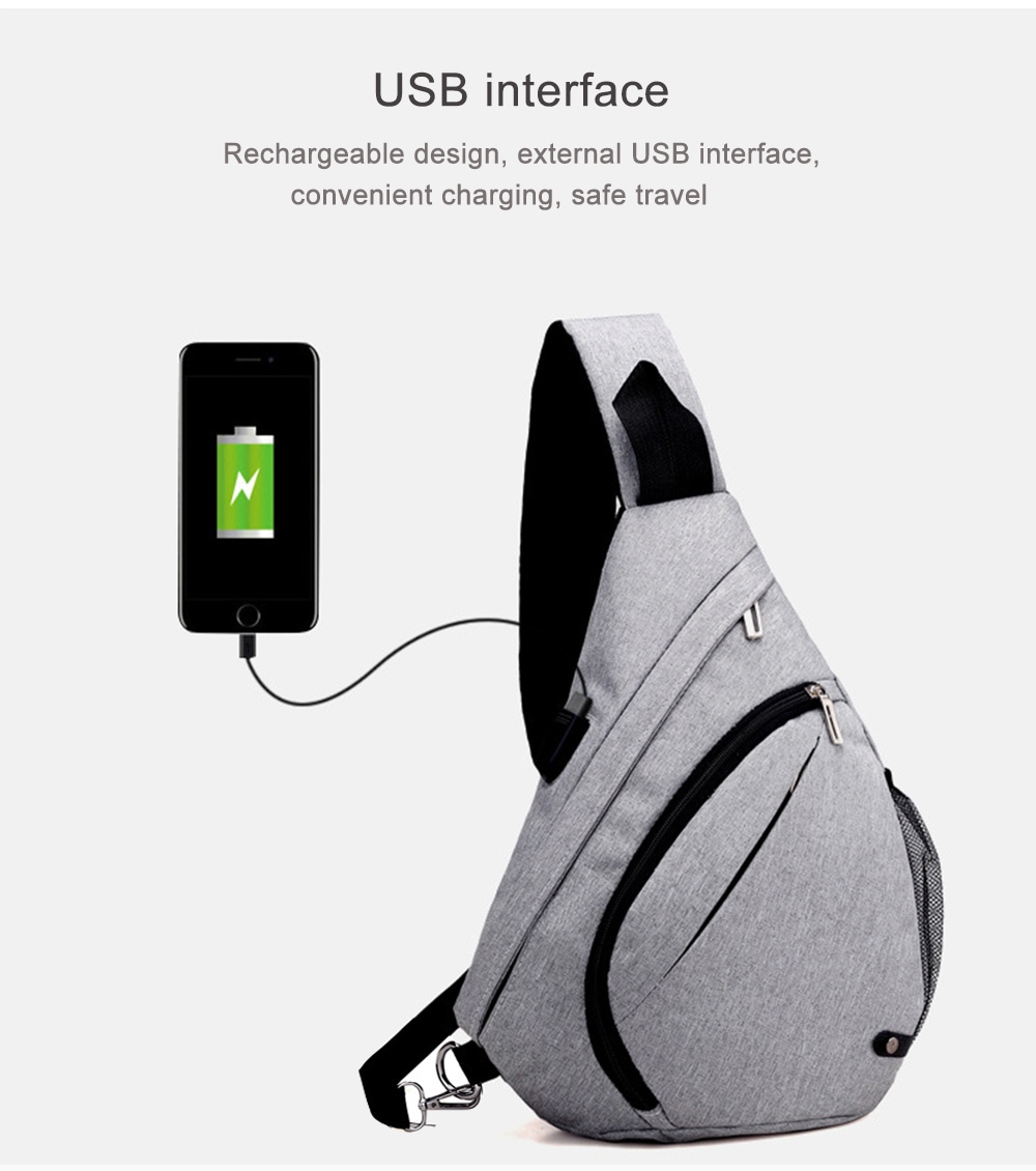HUWAIJIANFENG Waterproof Men Canvas Chest Bag with USB Charging Port- Gray Goose HUWAIJIANFENG Waterproof Men Canvas Chest Bag with USB Charging Port- Gray Goose