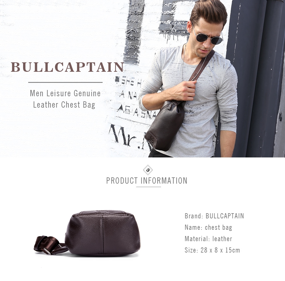 BULLCAPTAIN Leisure Genuine Leather Chest Bag for Men- Dun BULLCAPTAIN Leisure Genuine Leather Chest Bag for Men- Dun