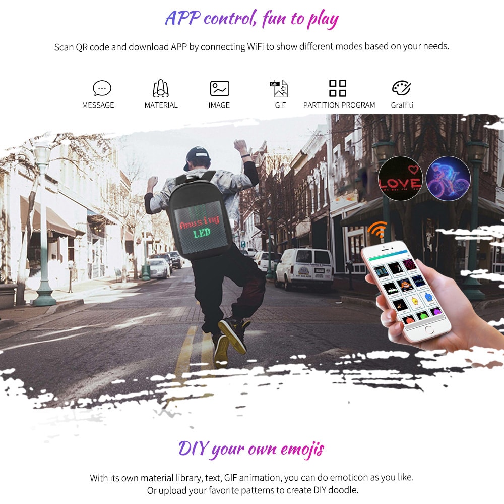 Fashion WIFI Version Smart Led Dynamic Backpack- Gray Fashion WIFI Version Smart Led Dynamic Backpack- Gray