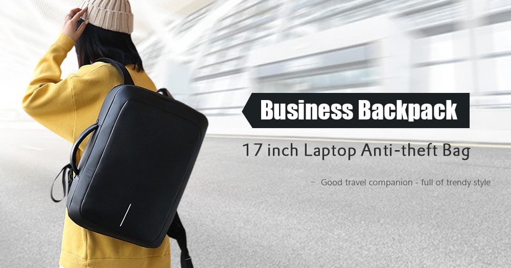 Business Backpack 17 inch Laptop Anti-theft Bag with USB Charging Port- Black Business Backpack 17 inch Laptop Anti-theft Bag with USB Charging Port- Black
