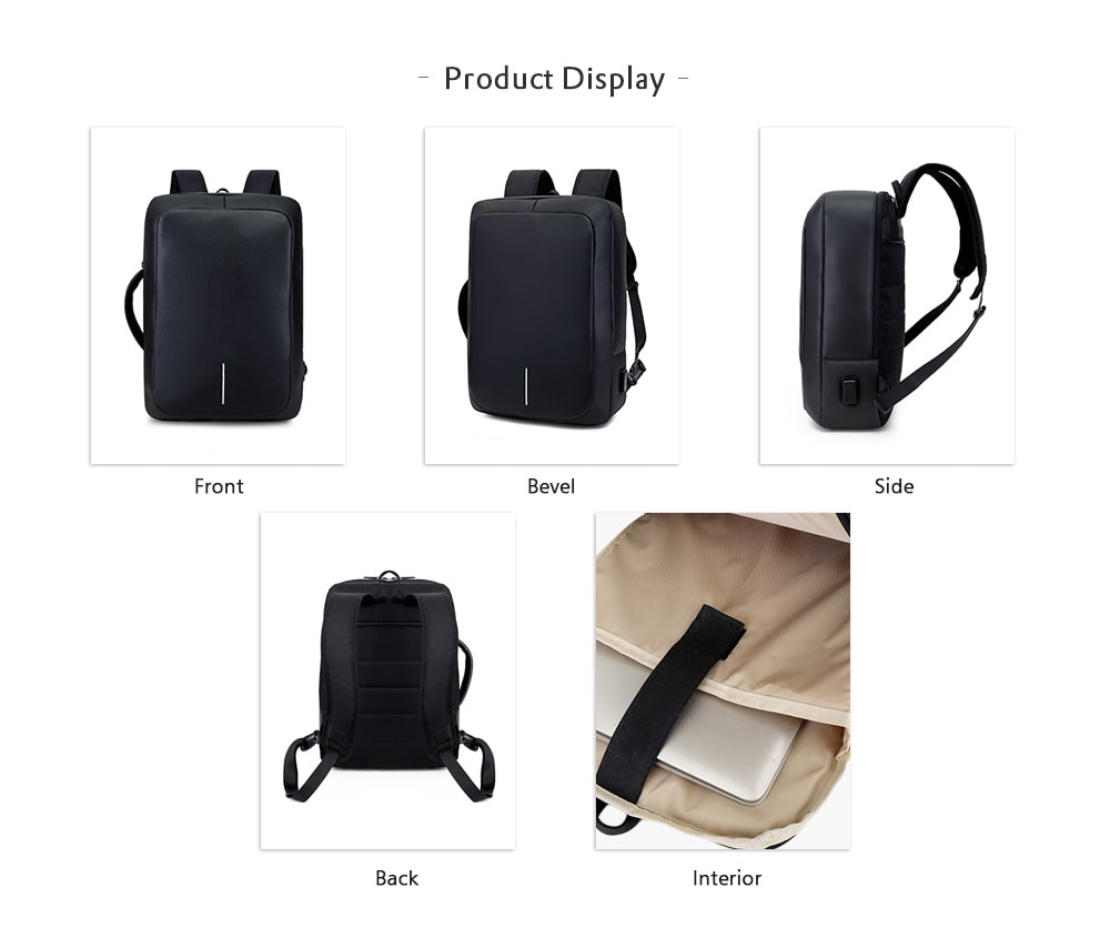 Business Backpack 17 inch Laptop Anti-theft Bag with USB Charging Port- Black Business Backpack 17 inch Laptop Anti-theft Bag with USB Charging Port- Black