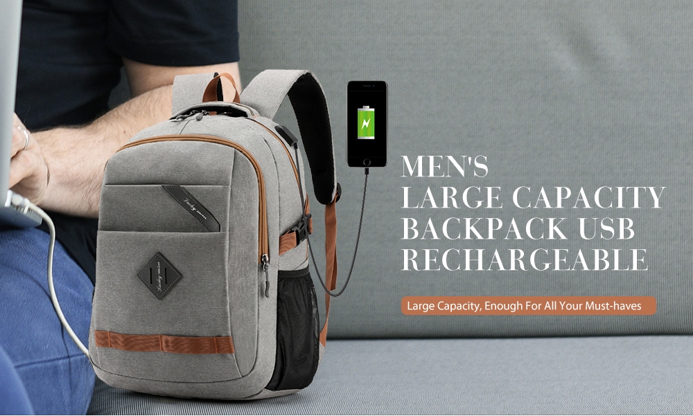 Men's Large Capacity Backpack USB Rechargeable- Black Men's Large Capacity Backpack USB Rechargeable- Black