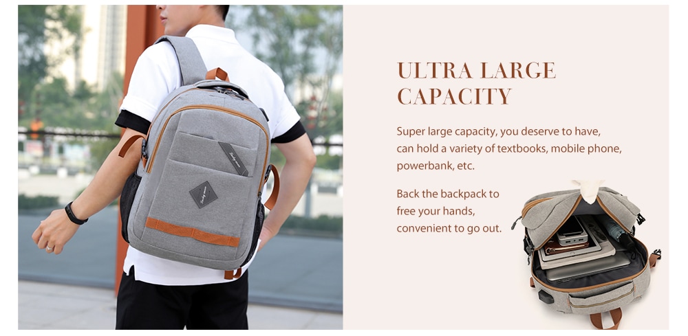 Men's Large Capacity Backpack USB Rechargeable- Black Men's Large Capacity Backpack USB Rechargeable- Black