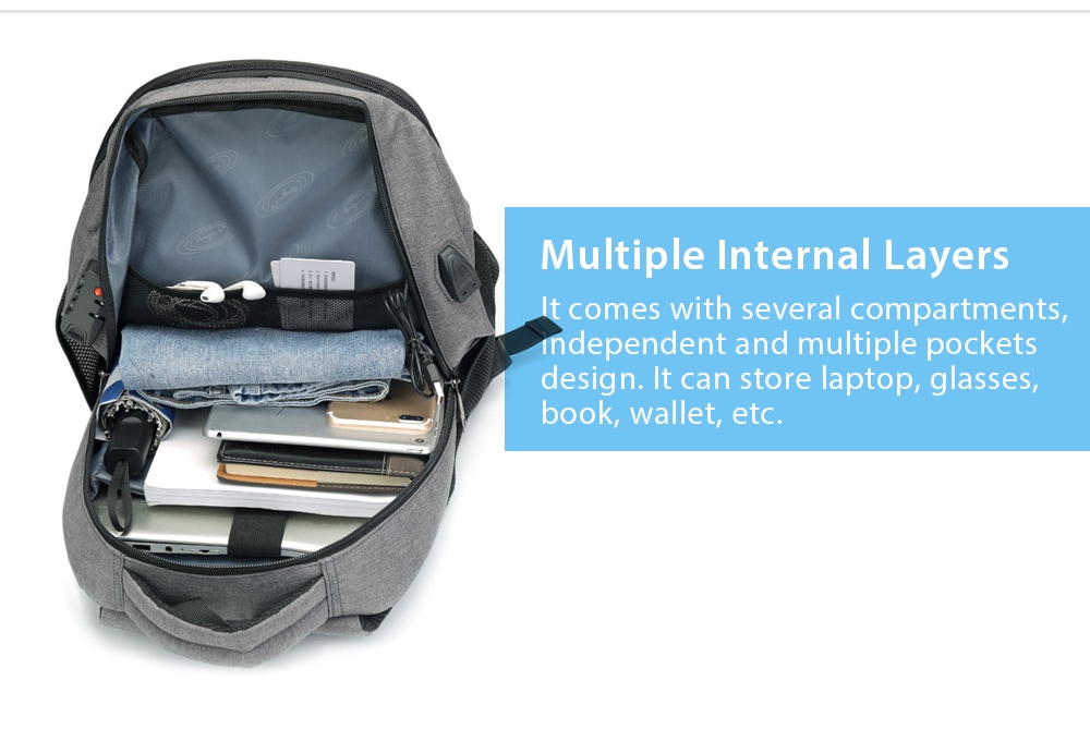 AUGUR Leisure Anti-theft Laptop Travel Backpack with USB Charging Port- Dark Gray AUGUR Leisure Anti-theft Laptop Travel Backpack with USB Charging Port- Dark Gray