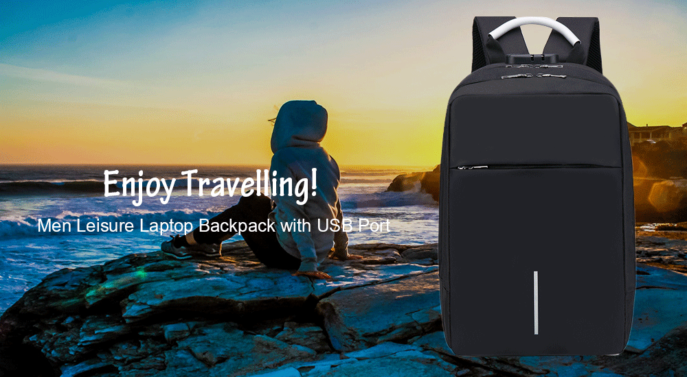 Men Fashion Laptop Backpack with USB Port- Gray Men Fashion Laptop Backpack with USB Port- Gray