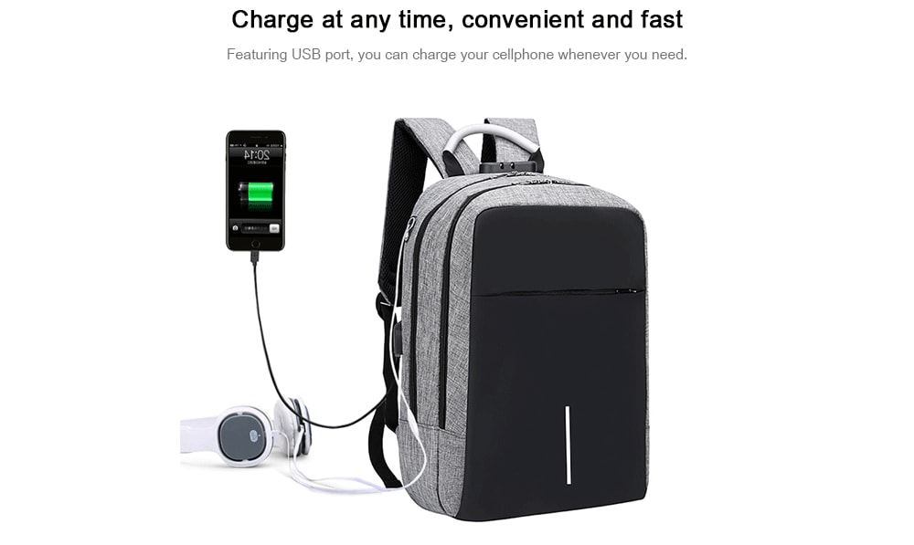 Men Fashion Laptop Backpack with USB Port- Gray Men Fashion Laptop Backpack with USB Port- Gray