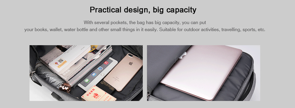 Men Fashion Laptop Backpack with USB Port- Gray Men Fashion Laptop Backpack with USB Port- Gray