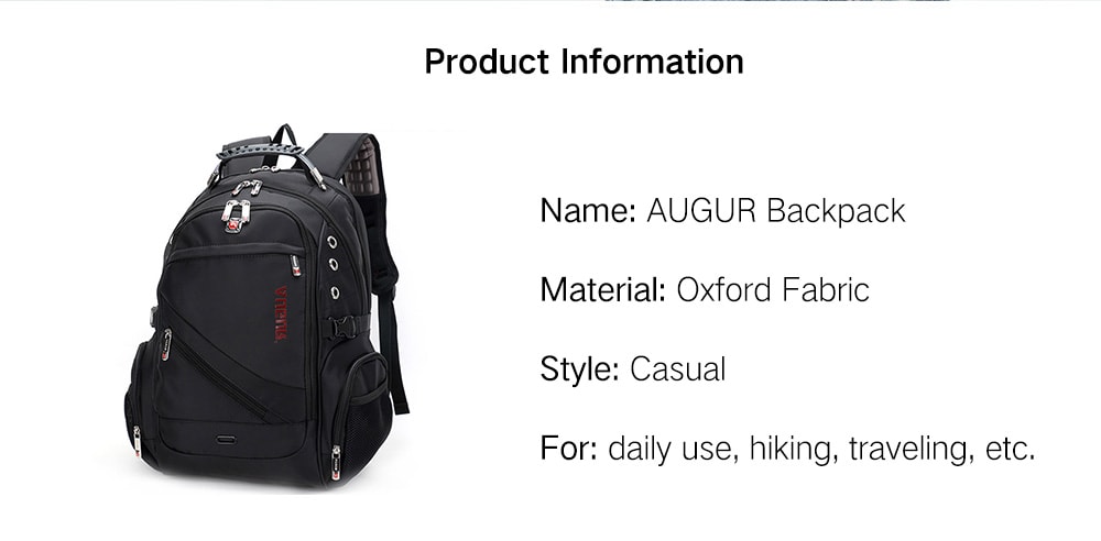 AUGUR Large Capacity Durable Oxford Backpack for Men- Black AUGUR Large Capacity Durable Oxford Backpack for Men- Black