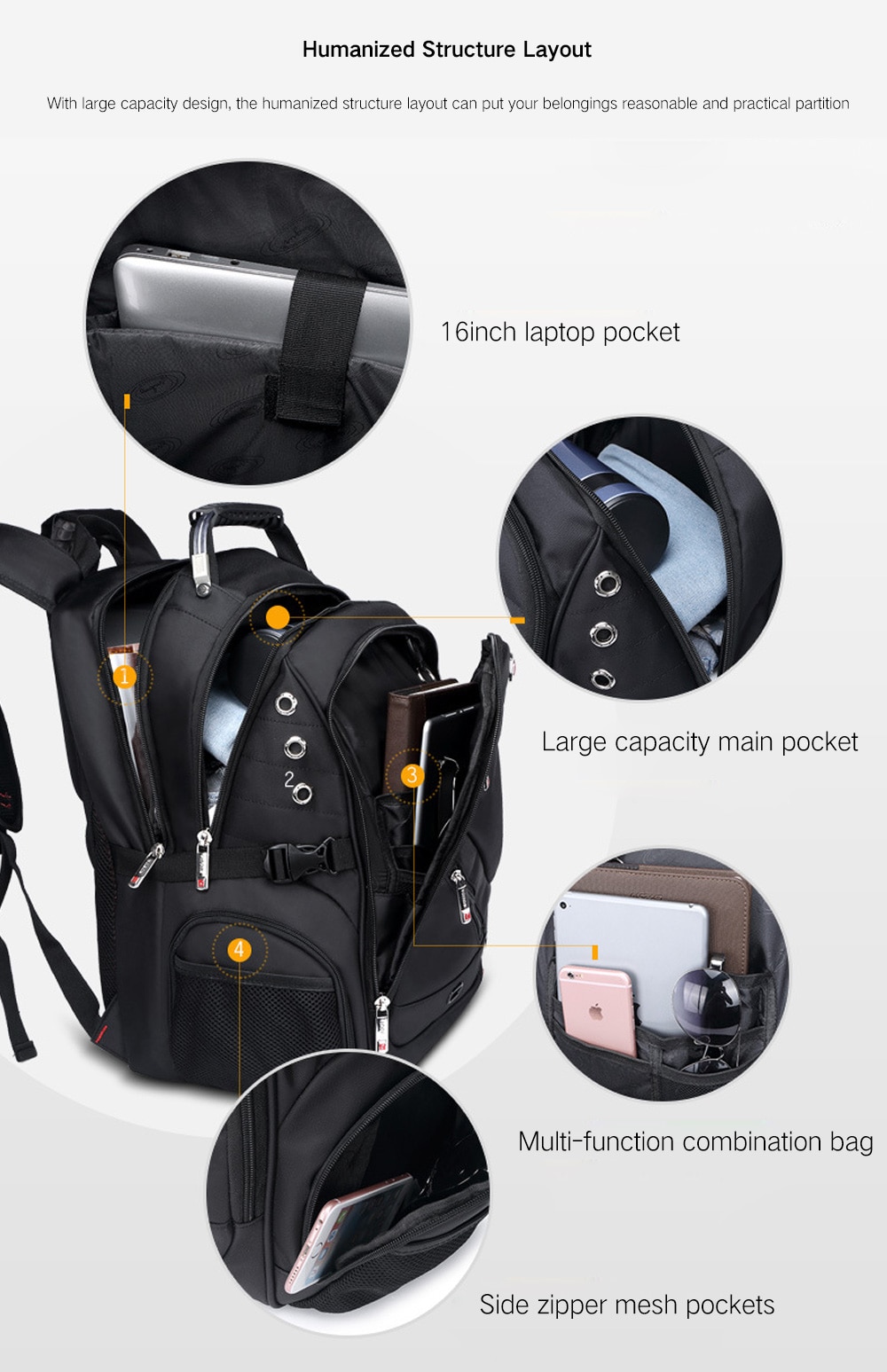 AUGUR Large Capacity Durable Oxford Backpack for Men- Black AUGUR Large Capacity Durable Oxford Backpack for Men- Black