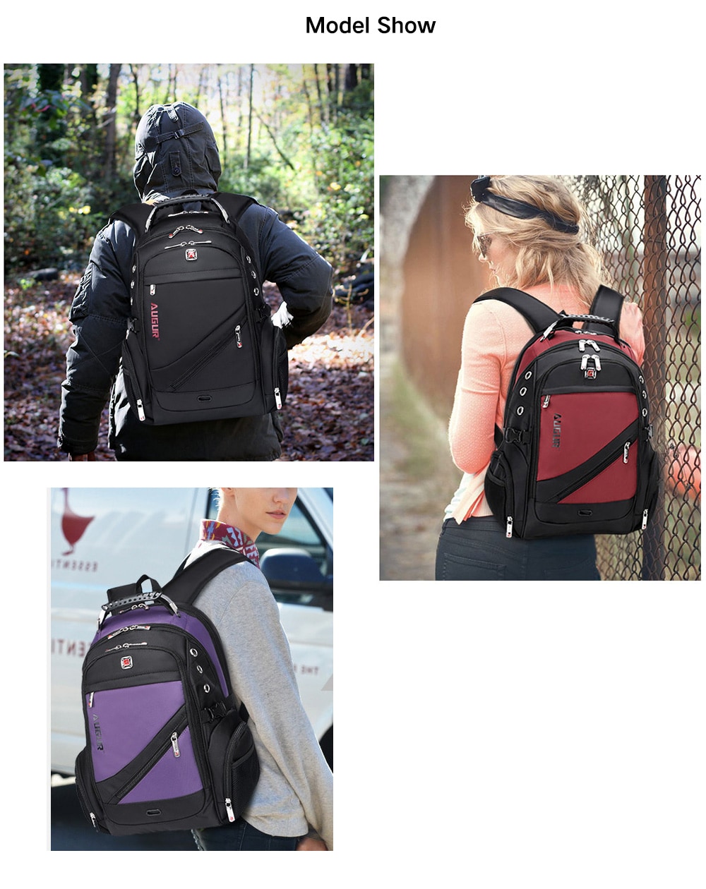 AUGUR Large Capacity Durable Oxford Backpack for Men- Black AUGUR Large Capacity Durable Oxford Backpack for Men- Black