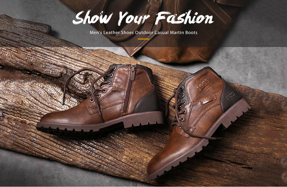 Men'S Zipper Short Boots Autumn and Winter High Help Tooling Boots Plus Size- Brown EU 43 Men'S Zipper Short Boots Autumn and Winter High Help Tooling Boots Plus Size- Brown EU 43
