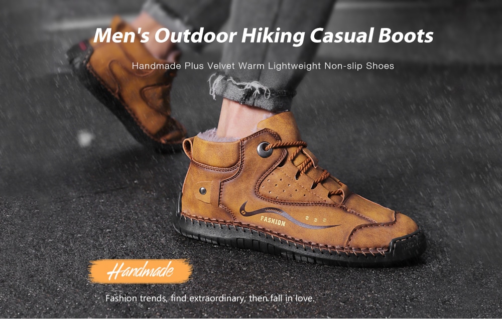 Men's Outdoor Hiking Casual Boots Autumn Winter Handmade Plus Velvet Warm Lightweight Non-slip Shoes- Orange Gold EU 43 Men's Outdoor Hiking Casual Boots Autumn Winter Handmade Plus Velvet Warm Lightweight Non-slip Shoes- Orange Gold EU 43