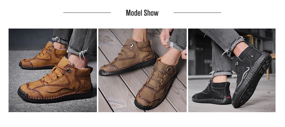 Men's Outdoor Hiking Casual Boots Autumn Winter Handmade Plus Velvet Warm Lightweight Non-slip Shoes- Orange Gold EU 43 Men's Outdoor Hiking Casual Boots Autumn Winter Handmade Plus Velvet Warm Lightweight Non-slip Shoes- Orange Gold EU 43