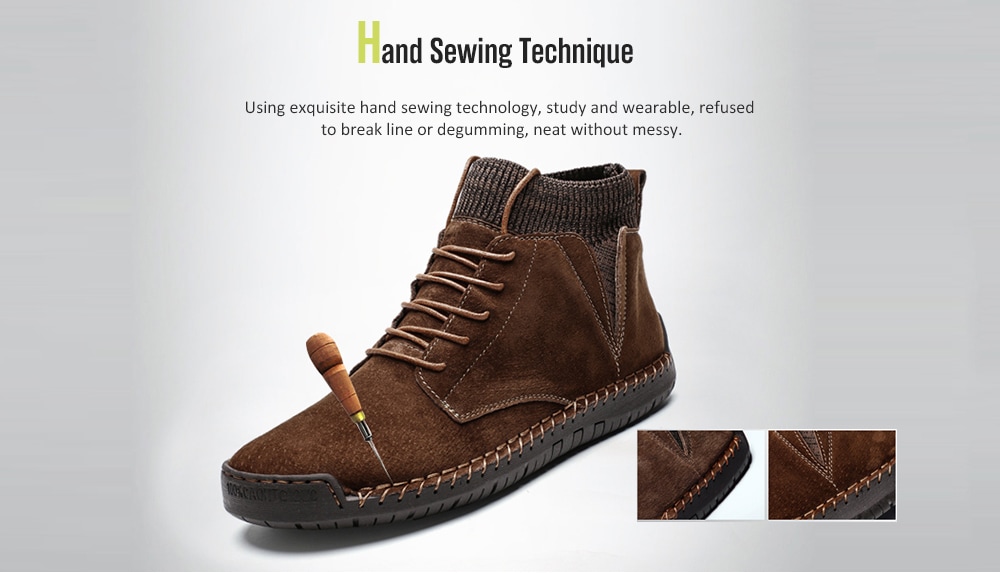 AILADUN Man Mid-high Hand-sewn Casual Shoes Solid Color Lace-up Large Size Footwear Durable - Light Khaki EU 44 AILADUN Man Mid-high Hand-sewn Casual Shoes Solid Color Lace-up Large Size Footwear Durable - Light Khaki EU 44