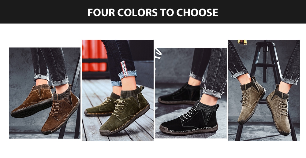 AILADUN Man Mid-high Hand-sewn Casual Shoes Solid Color Lace-up Large Size Footwear Durable - Light Khaki EU 44 AILADUN Man Mid-high Hand-sewn Casual Shoes Solid Color Lace-up Large Size Footwear Durable - Light Khaki EU 44