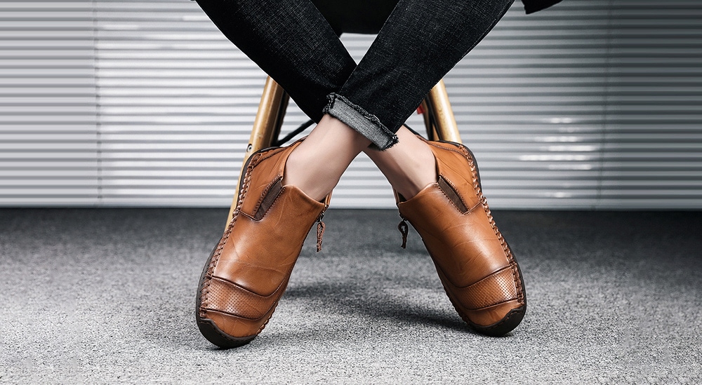 SENBAO Men's Lace-up Slip Resistant Casual Shoes Unique Zipper Design Anti-collision Toe- Sandy Brown EU 42 SENBAO Men's Lace-up Slip Resistant Casual Shoes Unique Zipper Design Anti-collision Toe- Sandy Brown EU 42