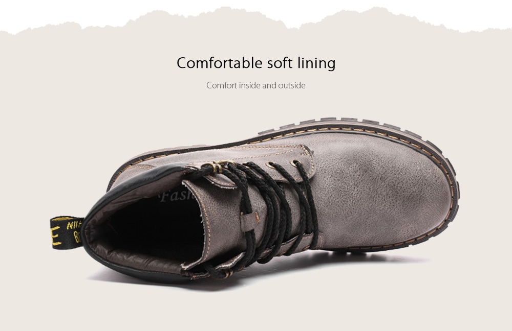 Men's Plush Keep Warm Martin Boots Lace-up Solid Color British Style- Gray EU 43 Men's Plush Keep Warm Martin Boots Lace-up Solid Color British Style- Gray EU 43