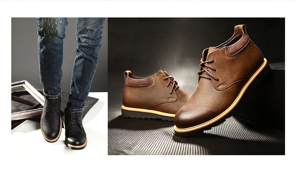 Men's Classic British Style Boots Casual Lace Up Shoes Durable- Brown EU 42 Men's Classic British Style Boots Casual Lace Up Shoes Durable- Brown EU 42