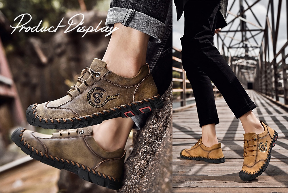 Men's Hand Stitching Lace-up Casual Shoes Anti-collision Toe Outdoor Mountaineering- Black EU 41 Men's Hand Stitching Lace-up Casual Shoes Anti-collision Toe Outdoor Mountaineering- Black EU 41